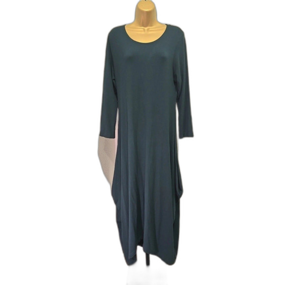 NWT Bryn Walker Forest Green Lagenlook Barrel Midi Dress 2X Minimalist Modest ✨ - Picture 2 of 8